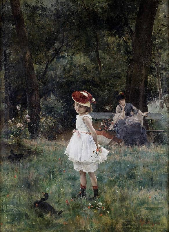 Alfred Stevens La Fillette aux canards France oil painting art